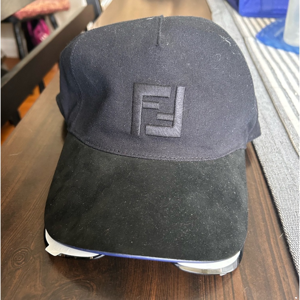 Black on black Fendi baseball cap w/built in shades